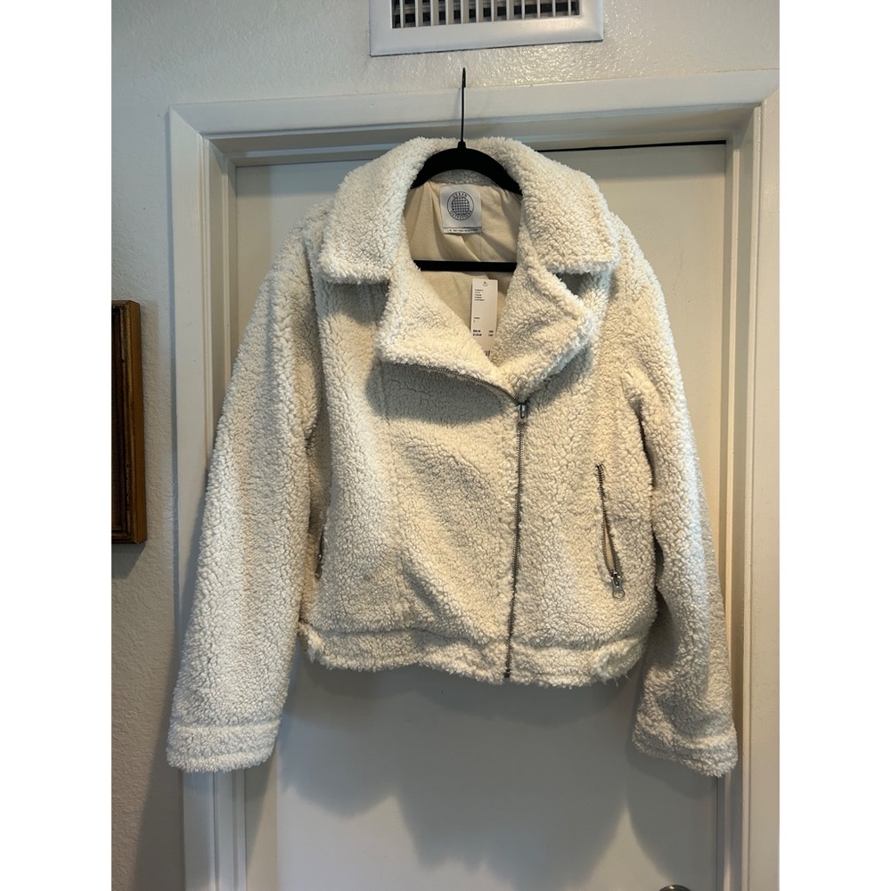 Cream Fleece Moto Jacket
